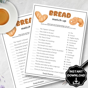 Bread Match up Game, Bread Themed Party Games, Baking Party Games for ...