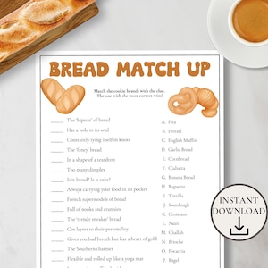Bread Match Up Game, Bread Themed Party Games, Baking Party Games for Adults, National Bread Month Activity Ideas, Brunch Games for Ladies