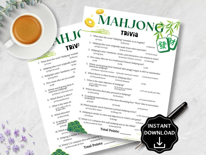 Mahjong Trivia Game, Mahjong Party Game, Mahjong Birthday Party, Girls Night Games, Printable Team Building Games, Senior Center Activity image 5