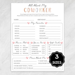 All About My Coworker Printable, Get To Know Your New Employee Questionnaire, Coworker Favorite Things List, Team Building Activities
