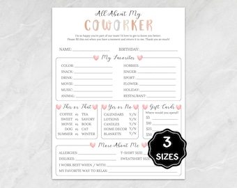All About My Coworker Printable, Get To Know Your New Employee Questionnaire, Coworker Favorite Things List, Team Building Activities