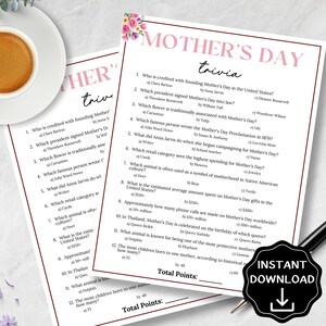 Mother's Day Trivia, Mother's Day Game, Mother's Day Activities for Kids & Adults, Mother's Day Brunch Games, Mother's Day Tea Party Games image 5
