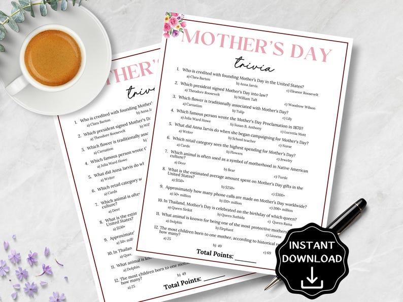 Mother's Day Trivia, Mother's Day Game, Mother's Day Activities for Kids & Adults, Mother's Day Brunch Games, Mother's Day Tea Party Games image 5