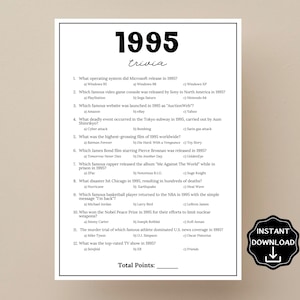 Jeu-questionnaire 1995, Jeux 30e anniversaire, Jeux Né en 1995, Jeux Réunion de classe 1995, Jeux 30e anniversaire, Faits amusants 1995, Quiz anniversaire