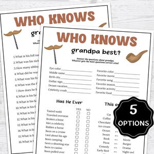 Who Knows Grandpa Best Game, All About My Grandpa Questionnaire, Grandpa Birthday Party Game, Grandpa Trivia Questions,Father&#39;s Day Activity