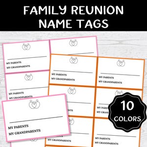 Family Reunion Name Tags, Printable Family Reunion Labels, Family Tags, Family Gathering Name Badges, Family Reunion Party Ideas, 10 Colors