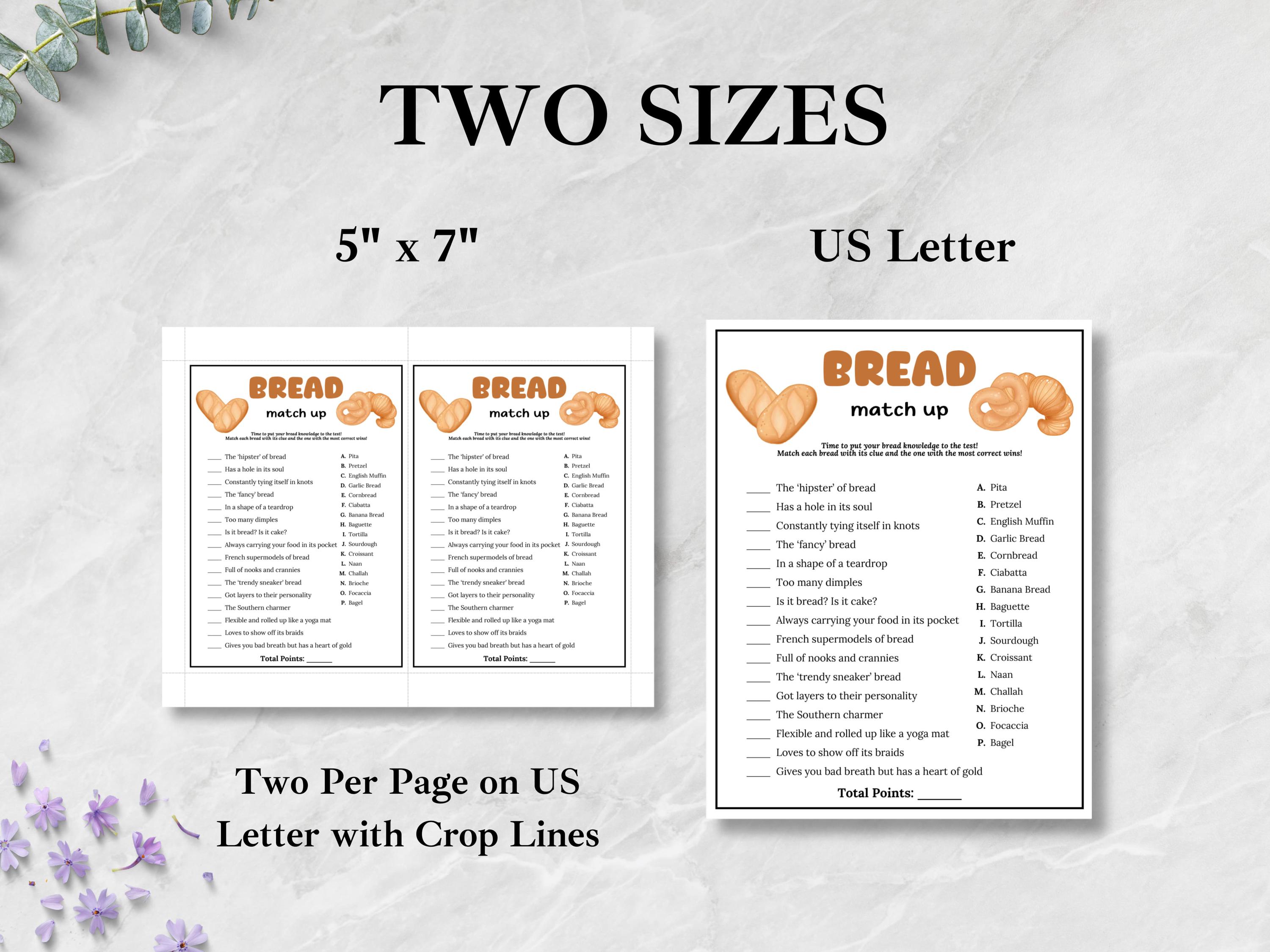 Bread Match up Game, Bread Themed Party Games, Baking Party Games for ...