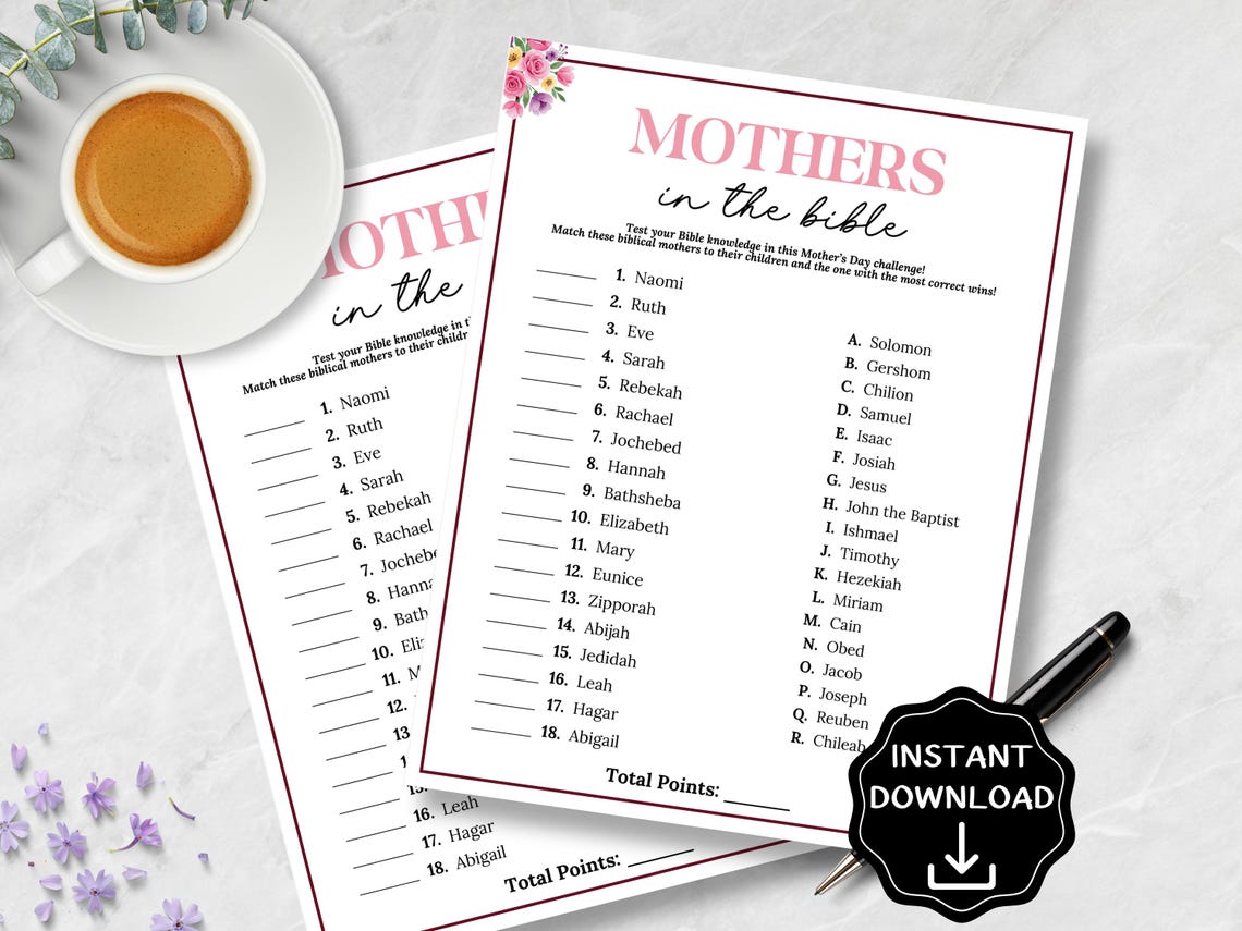 Mothers of the Bible Game, Mother's Day Bible Trivia Game, Christian ...