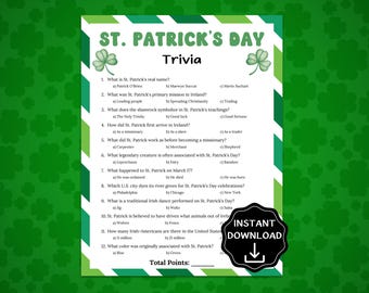 St. Patrick's Day Trivia Game, St. Patrick's Day Games for Kids & Adults, Irish Games Printable, St Patricks Day Activity,St Pattys Day Quiz