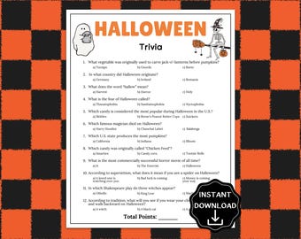 Halloween Trivia Game, Printable Halloween Quiz for Kids & Adults, Halloween Party Game, Halloween Game Nights, Fall Office Holiday Trivia