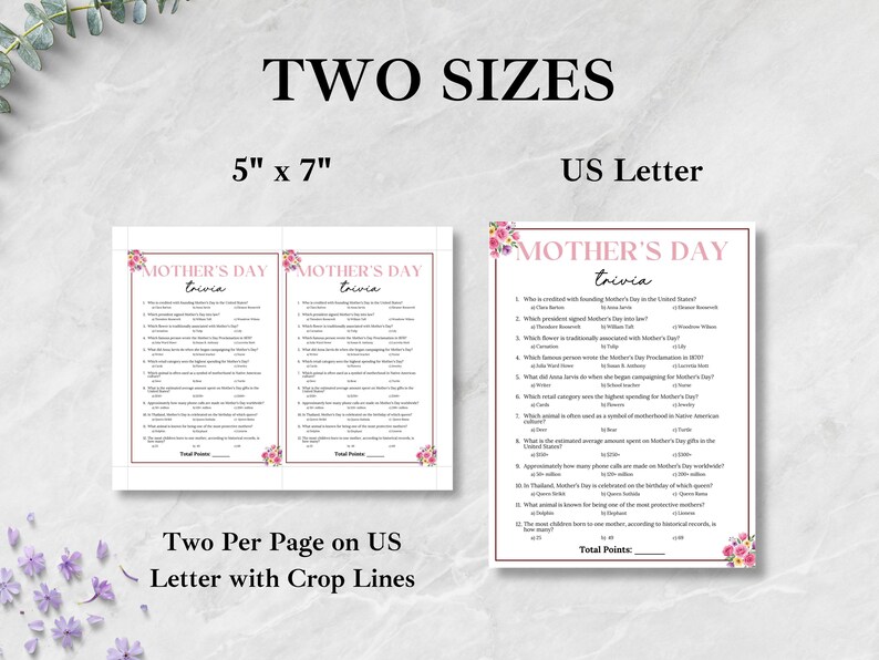 Mother's Day Trivia, Mother's Day Game, Mother's Day Activities for Kids & Adults, Mother's Day Brunch Games, Mother's Day Tea Party Games image 2