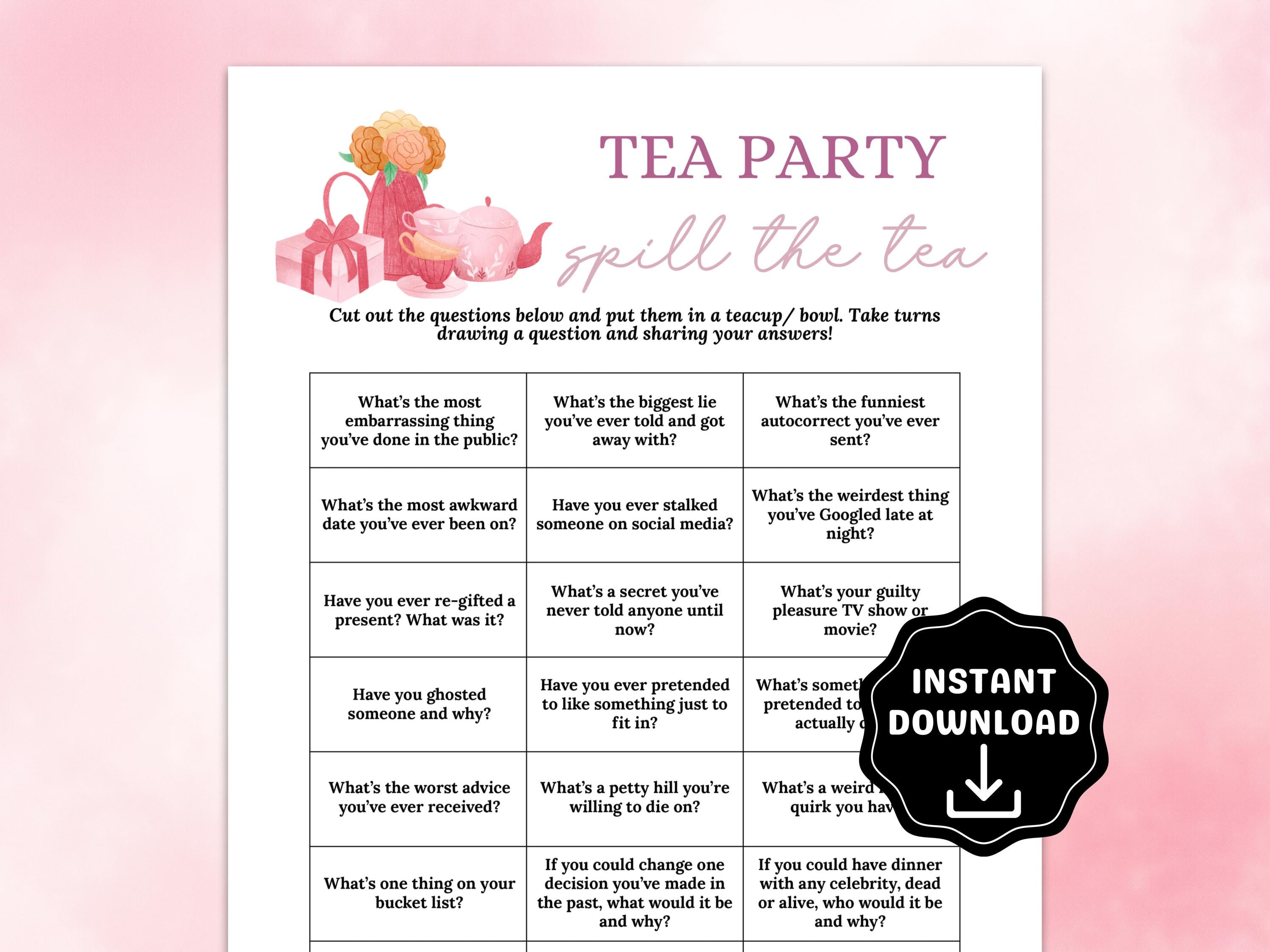 Spill the Tea Game, Tea Party Games Printable, Ladies Luncheon Game ...