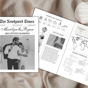 Plantilla de programa de boda en periódico, totalmente editable, programas de boda imprimibles, plantilla de programa de boda, descarga instantánea, periódico, bricolaje