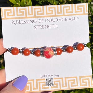 God Ares handmade crystal bead stretchy bracelet, pagan accessory, Mars greek mythology, witchy gift, carnelian bracelet, jasper bracelet.