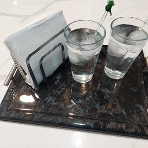 Forged Carbon or Carbon Fiber Serving Tray – Stainless Steel Handles – Kitchen, Bar, or Mancave Decor – XL Tray Blemished Deals Available