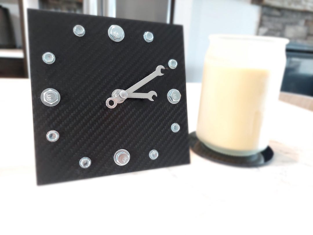 Carbon Fiber Desk Clock: Wrench & Bolt Design - Matte or Gloss Finish ...