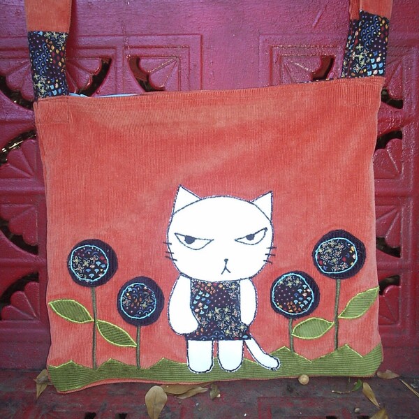 Angry Kitty in a Poppy Field Messenger Tote