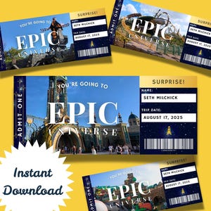 Printable Epic Universe Tickets | Editable Tickets | Downloadable PDF | Personalized Canva Template for Epic Universe | Surprise Gift