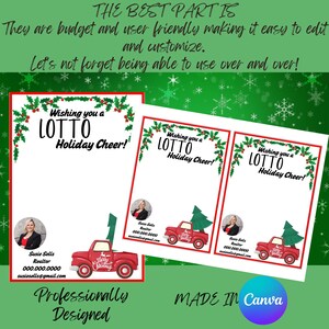 Modello di porta biglietti della lotteria di Natale Canva / Biglietto dell'agente immobiliare / Immobiliare / Grazie alla lotteria / Biglietto degli gnomi / Regalo personalizzato della lotteria