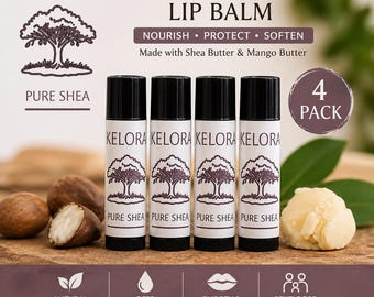 Kelora Pure Shea Lip Balm 4 Pack | Natural Hydrating Lip Care