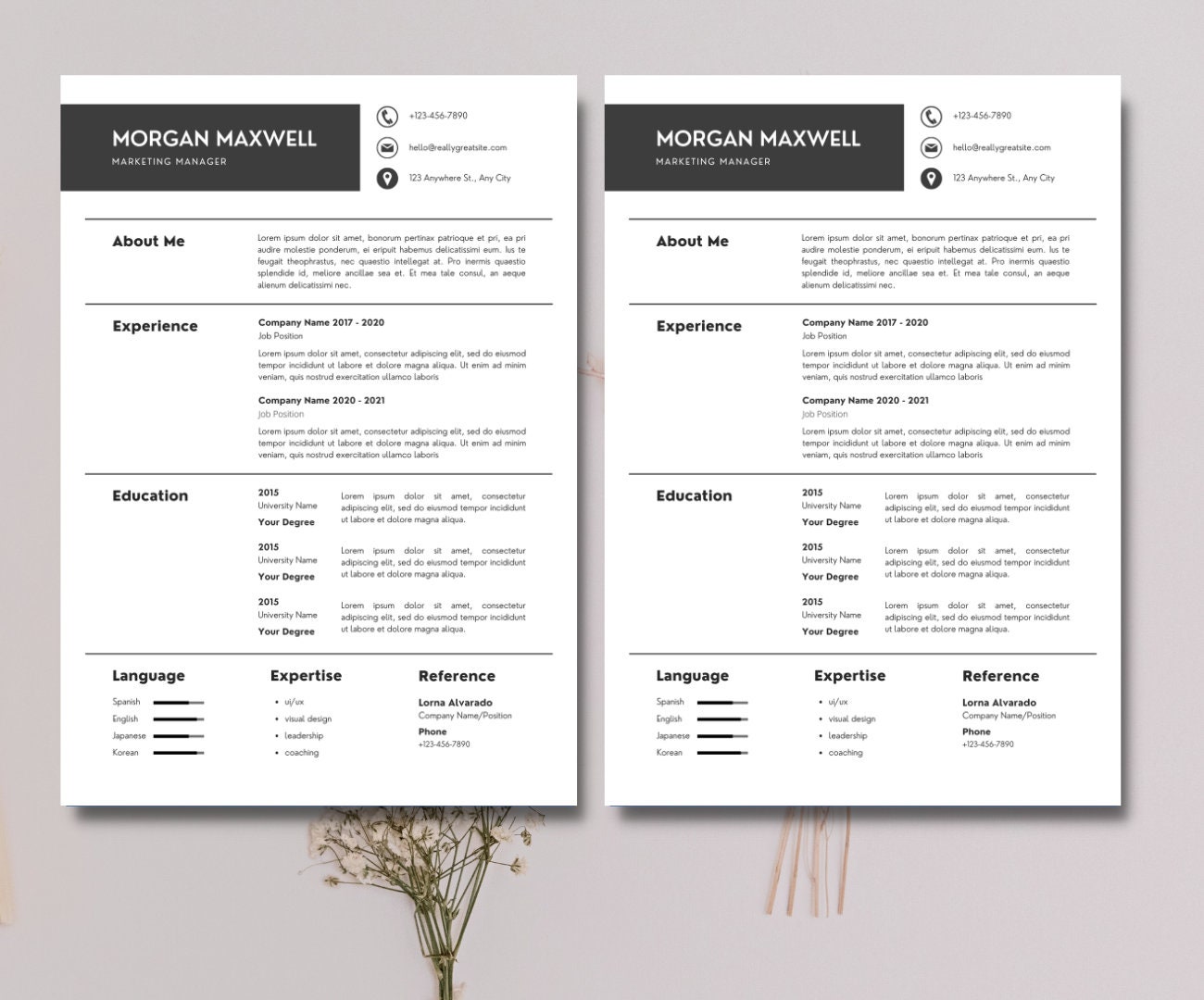 Minimalist Resume Template, Modern CV Design, Simple CV Layout ...