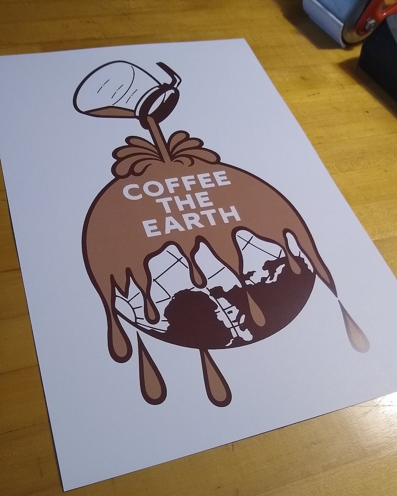 Coffee The Earth remix of the Sherwin Williams logo digital art print Brown & Tan