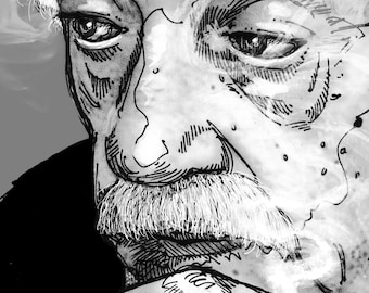 Kurt Vonnegut - author portrait [illustration Slaughterhouse Five writer pooty tweet so it goes]