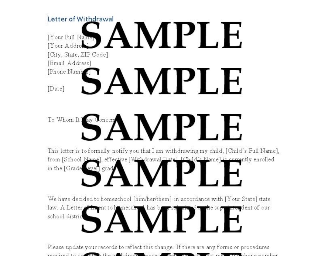 Homeschool Withdrawal Letter Template Official School Notice DOCX - Etsy