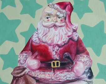 Vintage Santa Claus Chalkware Oil Painting