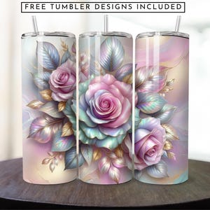 3D Pink Roses Floral Tumbler Wrap, Straight & Tapered Tumbler Wrap, 20 oz Skinny Tumbler Sublimation Design, Instant Digital Download PNG
