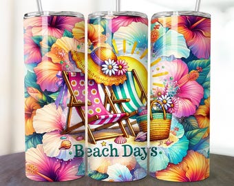 Beach Days 20 oz Skinny Tumbler Sublimation Design, Ocean Sunset Tumbler PNG, Beach Tumbler Wrap, Ocean Tumbler Wrap, Digital Download