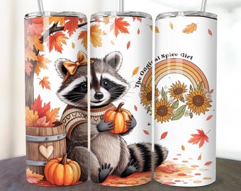 Feral Girl Autumn Raccoon Tumbler, 20 oz Skinny Tumbler Wrap PNG | Cozy Fall Sublimation Design | Printable Racoon Design Digital Download