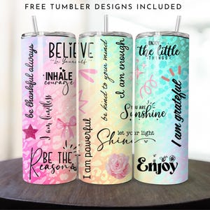 Positive Affirmations Tumbler Wrap: Pink Design, Inspirational Quotes (PNG Digital Download)