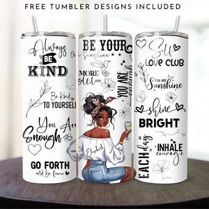 Personalized Black Woman Tumbler Wrap: Affirmations Sublimation Design (PNG Digital Download)