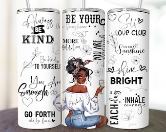 personalized Love Yourself Black Woman Tumbler Wrap, Affirmations Tumbler Wrap, 20oz Skinny Sublimation Designs, PNG File Digital Download