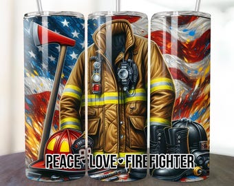 Citation de pompier design par sublimation gobelet maigre 20 oz Alimenté par le feu conduit par le courage équipement de héros PNG numérique droit