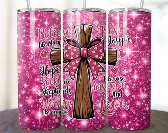 Coquette Christian Tumbler Wrap, Religious Tumbler Png Wrap, 20oz Skinny Sublimation Tumbler Design, Cross Valentine Sublimation Design Png