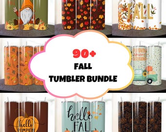 Puede incluir: Una colección de más de 90 diseños de vasos temáticos de otoño. Los vasos presentan varios diseños otoñales, incluyendo hojas, calabazas y la palabra "otoño".