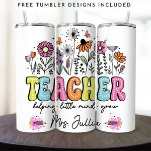 Personalized Floral Teacher Tumbler Wrap PNG: Sublimation Design (Digital Download)