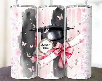 Embalagem para copo de formatura, copo fino de 20 onças PNG, embalagem para copo de formatura da turma de 2025, embalagem para presente de formatura, copo para presente de formatura