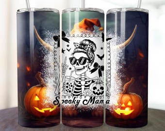 Spooky Mama Halloween gobelet Wrap PNG, Sublimation de gobelet skinny 20 oz, gobelet saison fantasmagorique, Halloween rétro, coquette maman gobelet PNG