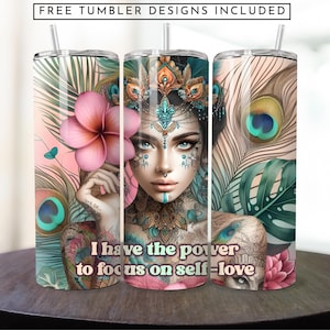 Love Yourself Woman Tumbler Wrap: Positive Affirmation Design (PNG Digital Download)