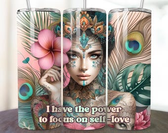 Love Yourself Woman Tumbler Wrap, Positive Affirmation 20oz Skinny Sublimation Designs, Affirmations Tumbler Wrap, PNG File Digital Download