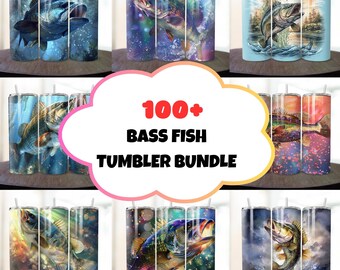 Oltre 100 Bass Fish Tumbler Wrap, Pacchetto di design per bottiglie d'acqua per bambini a forma di pesce, Immagine PNG per la sublimazione di immagini di pesca, Tumbler Wraps Skinny da 20 once