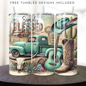 Western Cowboy Boots Tumbler Wrap: Cactus & Flowers Sublimation Design (PNG Digital Download)