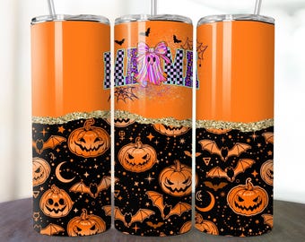 Spooky Mama Halloween gobelet Wrap PNG, Sublimation de gobelet skinny 20 oz, gobelet saison fantasmagorique, Halloween rétro, coquette maman gobelet PNG