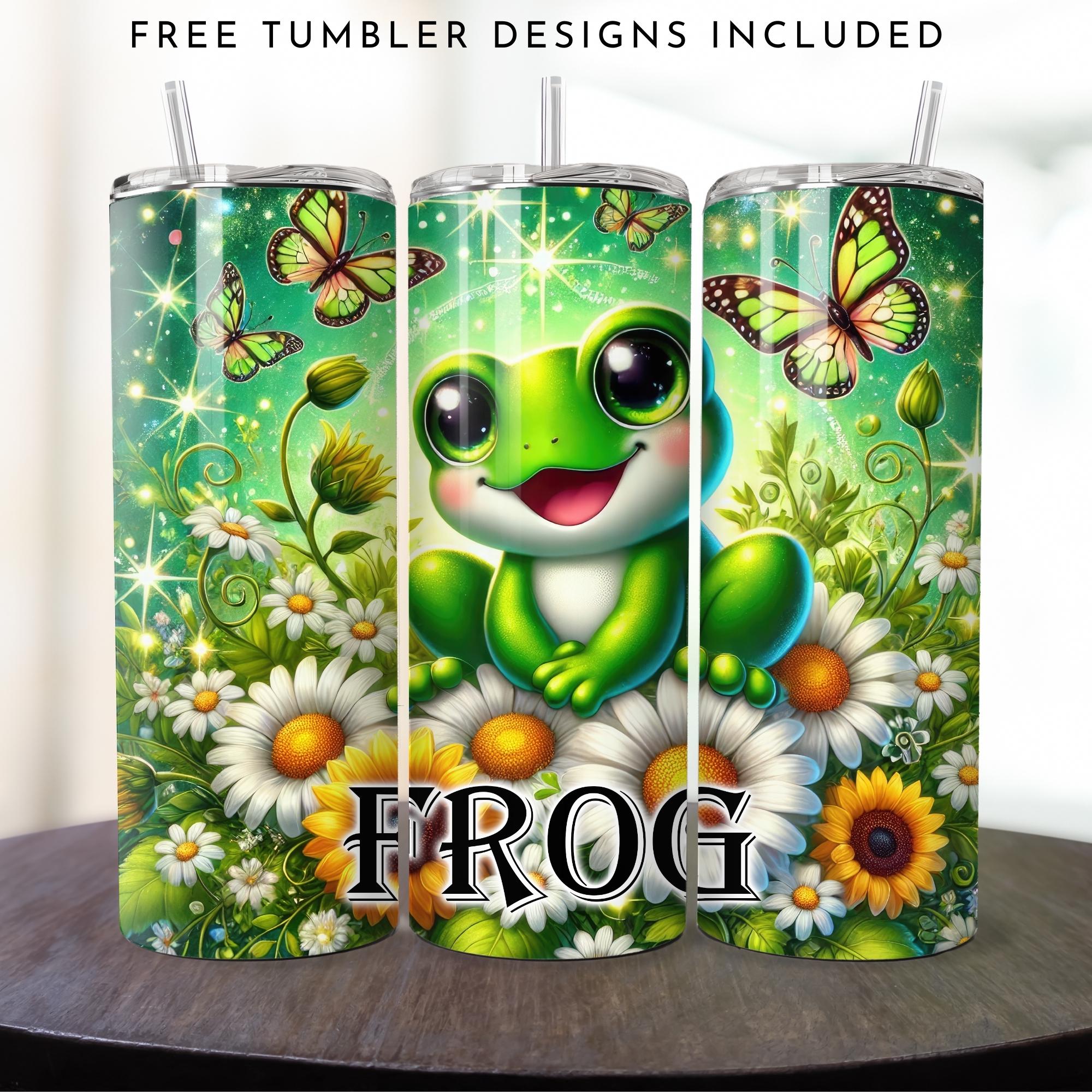 Frog Tumbler Wrap Design, Green Frog Art, Funny Tumbler Design, Cute ...