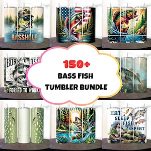 Paquete de más de 150 envoltorios para vasos con diseño de pez BASS, papá pescando PNG, envoltorios para vasos delgados, diseño de sublimación de 20 oz, paquete de diseño de pez para botellas de agua para niños