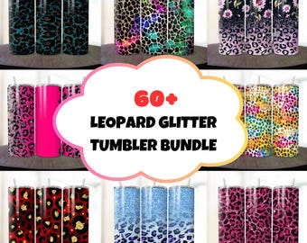 60+ Glitter Leopard Tumbler Wrap Bundle, Geparden-Print Sublimations-Designs, 20 Unzen Skinny Tumbler Gerade Png, Glitter Tumble Tumbler Png Nahtlos