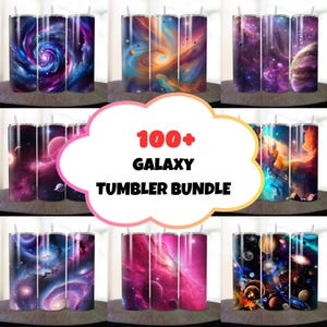 May include: A set of 100+ galaxy-themed tumblers. The tumblers feature various colorful nebulae and planets. The tumblers are perfect for adding a touch of space to your home or office.